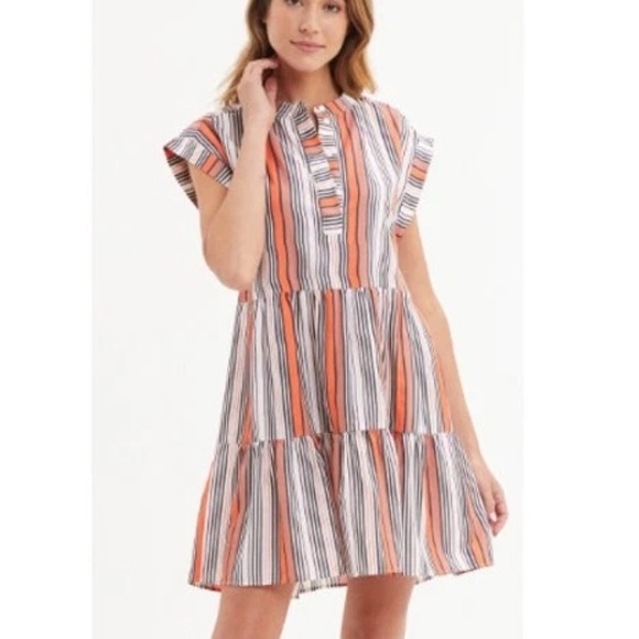 Marie Oliver Dresses & Skirts - Marie Oliver Lachlan Silk Cotton Tiered Mini Dress Rust Orange Stripe Short